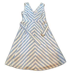 Kate Spade Chevron Striped Midi cotton/linen Dress with 2 front pockets sz 8